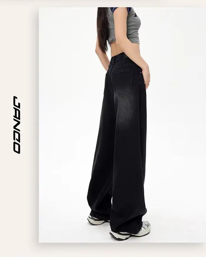 Lady RetroY2K Style taille haute jean pantalon femmes mode jambe droite Denim