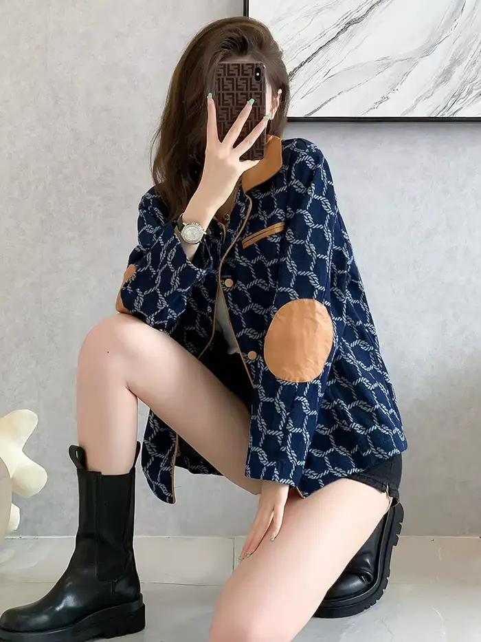 Veste en jean imprimée vintage pour femme