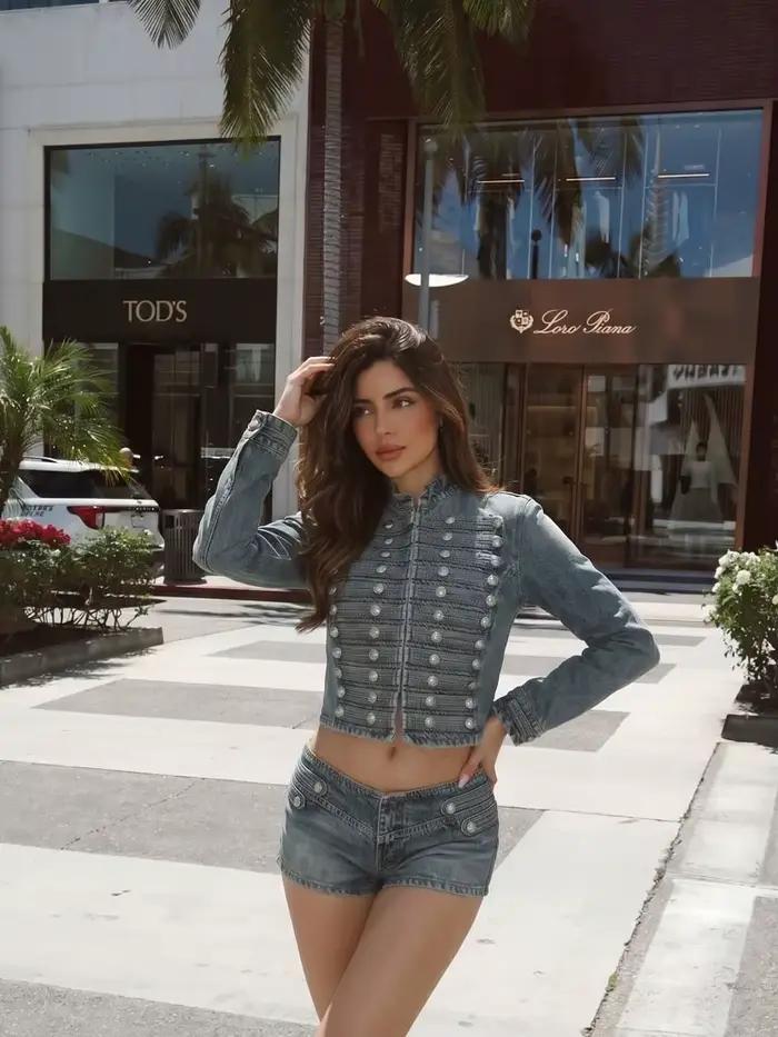 HH Blouson en jean élégant et ajusté pour femme