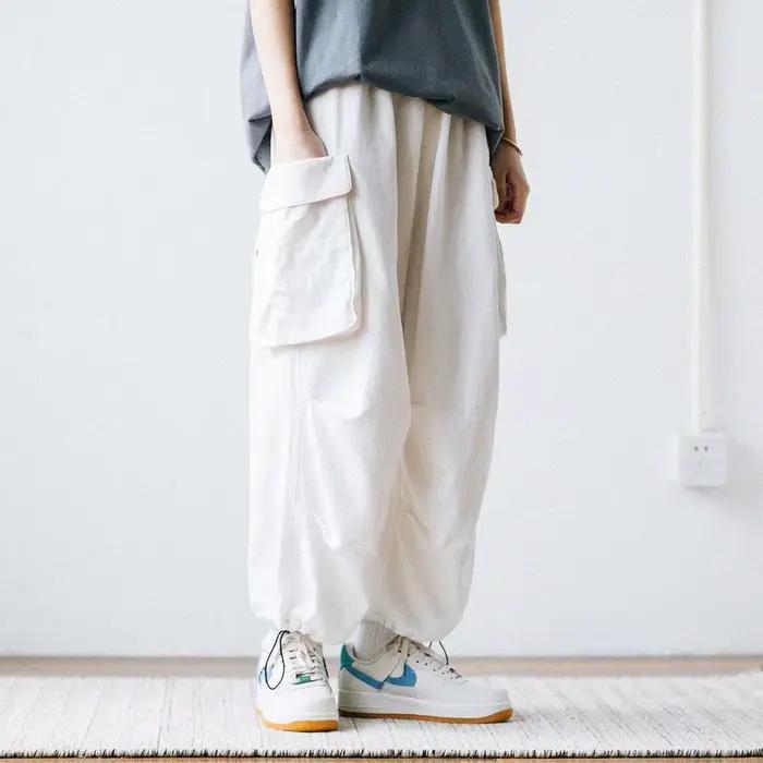 Y2k Baggy Cargo pantalon 100% coton Joggers Streetwear vieil argent décontracté Harem pantalons longs hommes jambe large surdimensionné