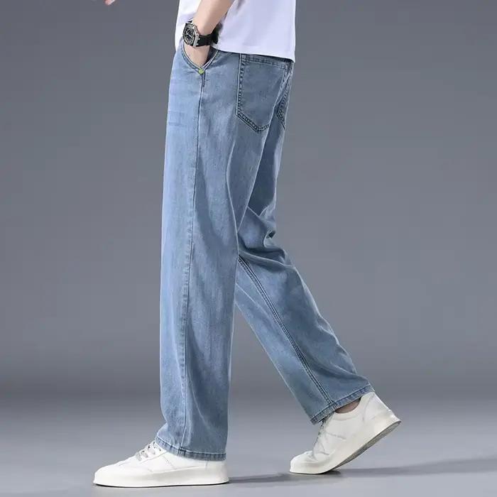 Lyocell affaires jean hommes printemps mince décontracté droit mode ample marque pantalon confortable mâle Denim
