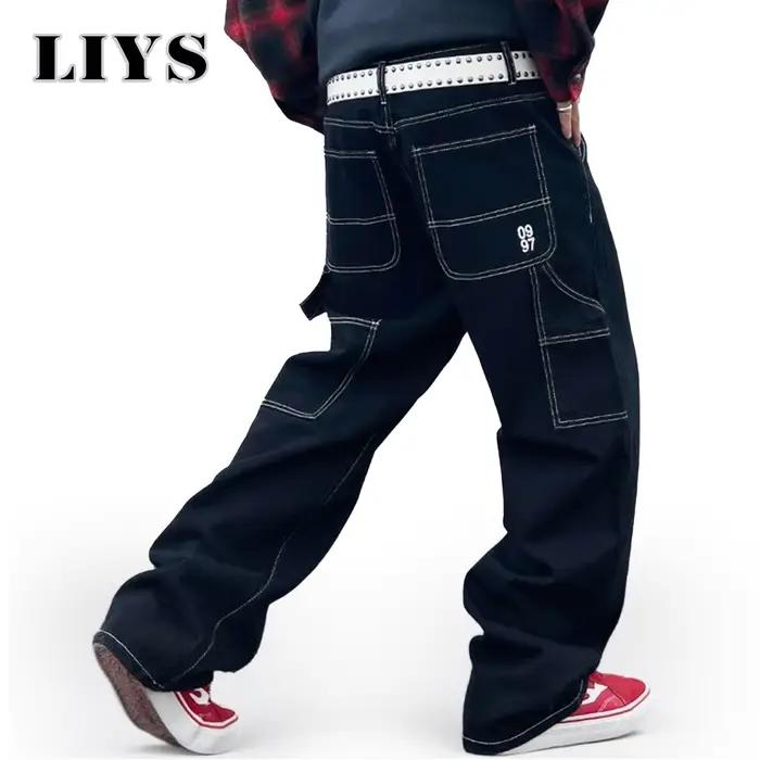 Jean de travail rétro noir Liys pour homme – Pantalon décontracté coupe droite classique en denim – Marque coréenne