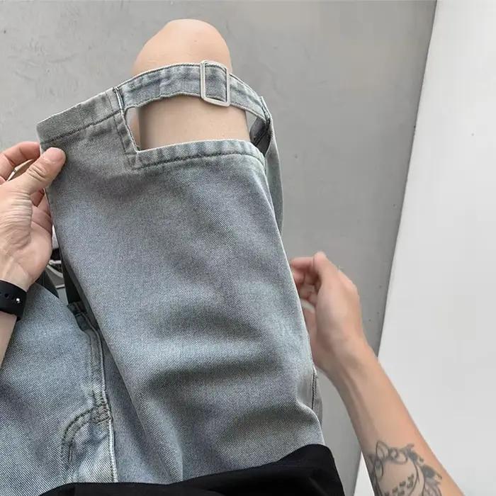 Shorts en jean déchiré délavé pour homme – Coupe ample rétro pour l'été