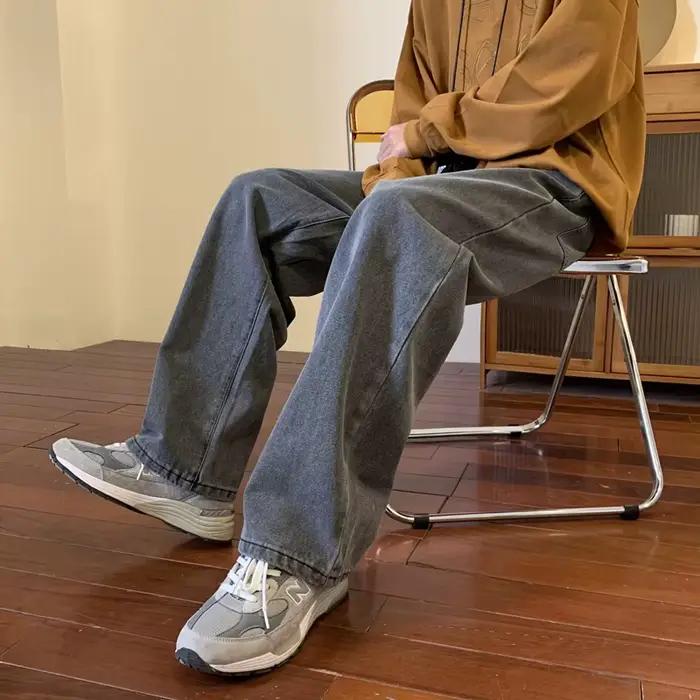 Jeans droits vintage café pour hommes et femmes