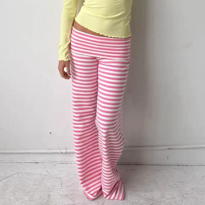 Preppy Girl Coquette taille basse coupe ample pantalon femmes rayé plis