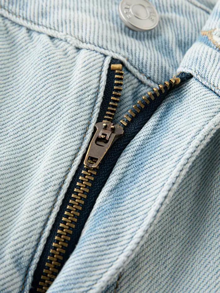 FSLE lavé en détresse taille haute jean droit pour les femmes 2025 été nouveau coupe mince polyvalent décontracté