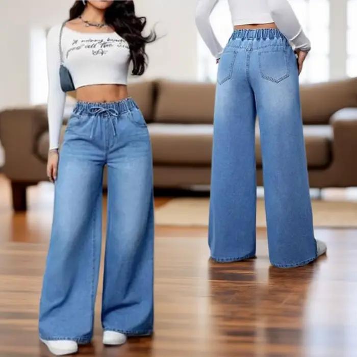 Jean décontracté ample en denim délavé pour femme