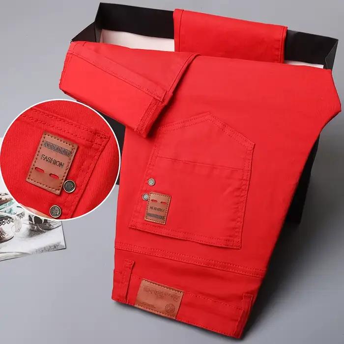 Jean en Denim Rouge et Blanc pour Homme