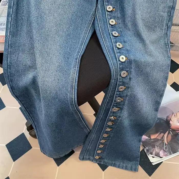 Jean droit ample bleu rétro pour femme