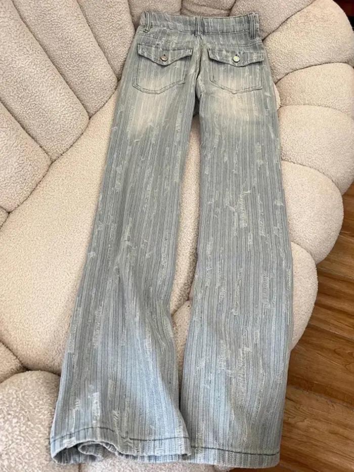 Jacquard ample femmes jean surdimensionné automne taille haute mode Flare Denim pantalon décontracté Simple Chic plissé