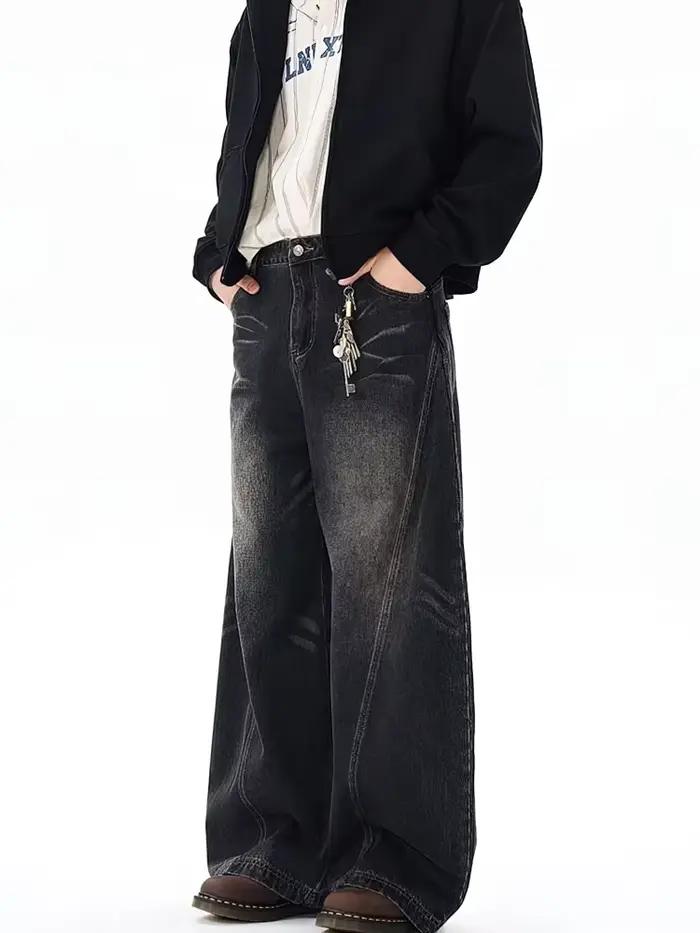 Jean baggy vintage noir délavé pour homme