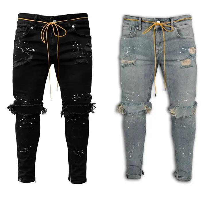 Jean Slim Peint pour Homme, Pantalon à Trous, Nouvelle Collection