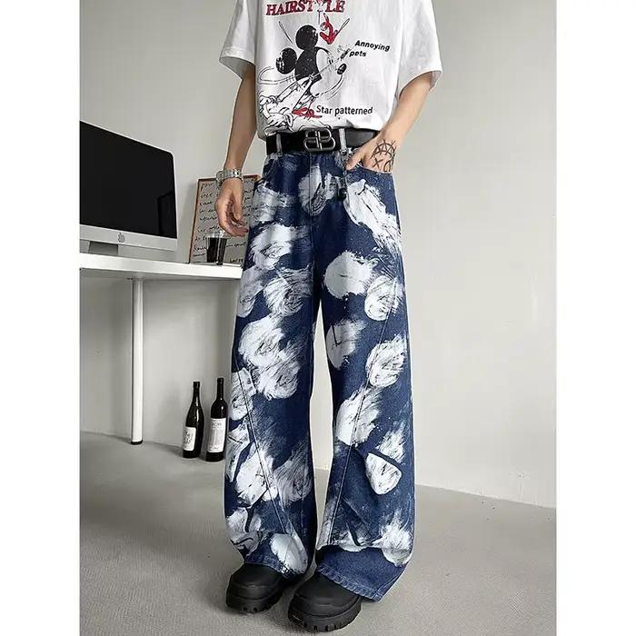 Jean droit ample imprimé Streetwear unisexe mode urbaine tendance pantalon en Denim décontracté hommes Hip Hop surdimensionné confort 2023