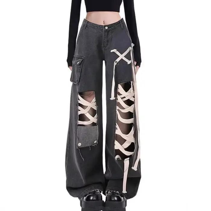 Jean en Denim noir rétro américain pour femmes
