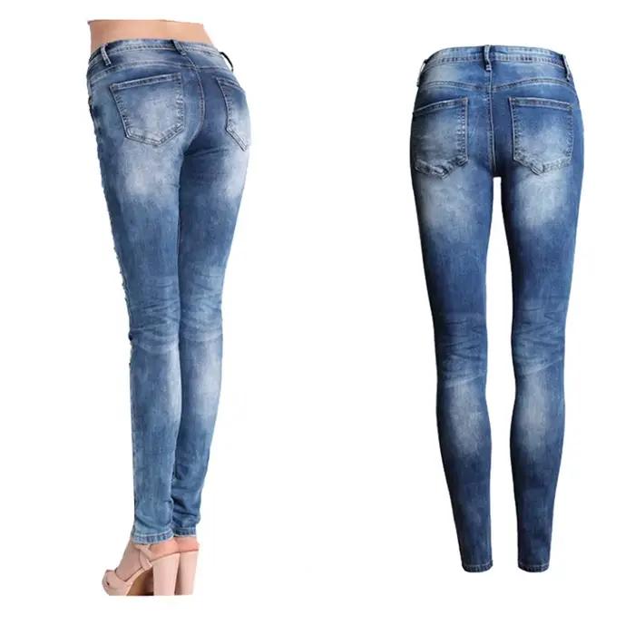 Femmes jean bleu mince déchiré