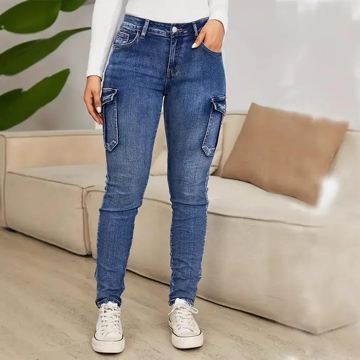 Jean crayon pantalon femmes Vintage Denims plusieurs poches taille basse lavé en détresse Stretch Streetwear cheville