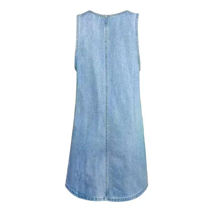 Robe en jean pour femme style nuisette vintage délavée effet vieilli coupe trapèze sans manches avec poches pour printemps été 2026