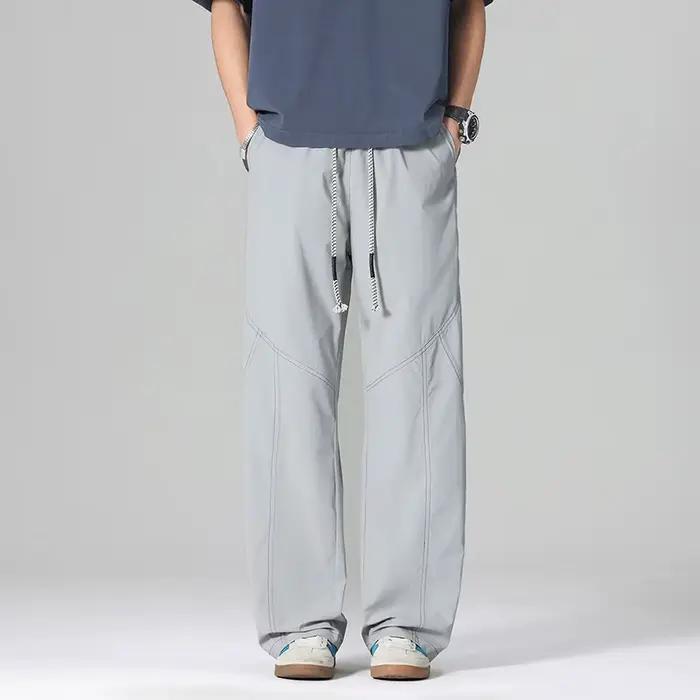Pantalon Homme Mode Coréenne Jeune Pantalon Large À Taille Élastique Pantalon Long Pour Étudiant Respirant Décontracté Printemps Été Occasions Quotidiennes