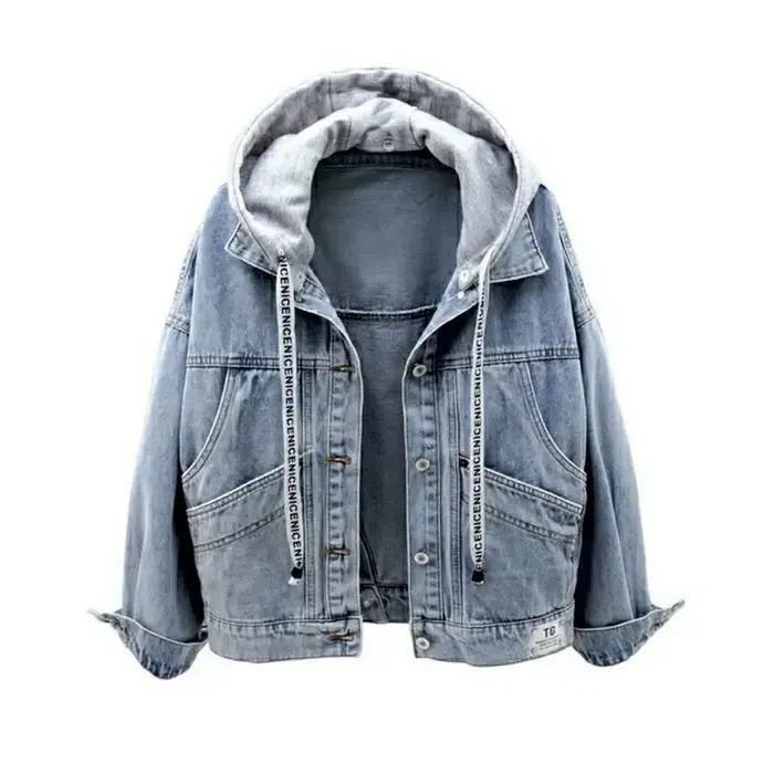 Veste en jean à capuche multi-poches pour femme