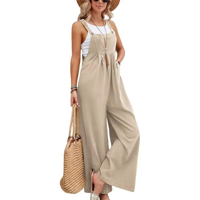 Pantalon long décontracté à bretelles pour femme senior printemps été lâche ample ajustement coton bretelles styles européens américains libertés de mouvements occasions spéciales balades parcs marchés locaux