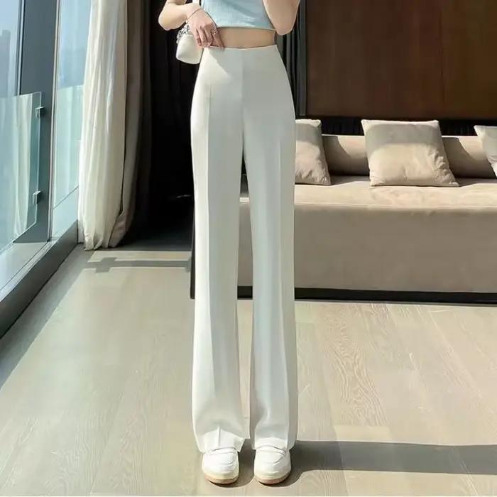 Solide couture taille haute femme pantalon jambe droite travail vêtements amples Baggy bureau