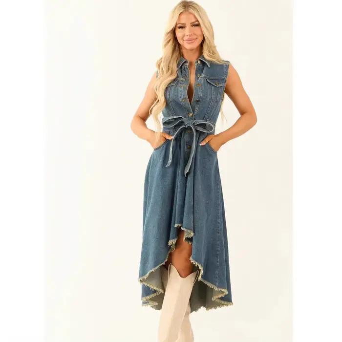 Robe longue en jean pour femme