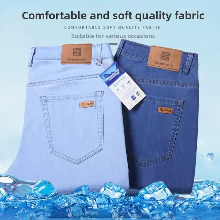 Jean en Lyocell 70% Coupe Droite Style Soie Glacée Business Casual Bleu Clair Extensible en Coton Denim – Collection Printemps-Été 2026