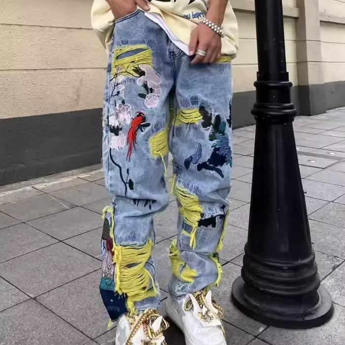 Jeans Brodés à Jambes Droites pour Couple