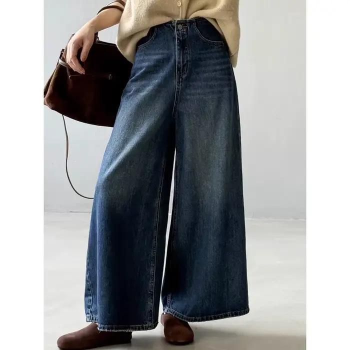 Jean large bleu foncé pour femme
