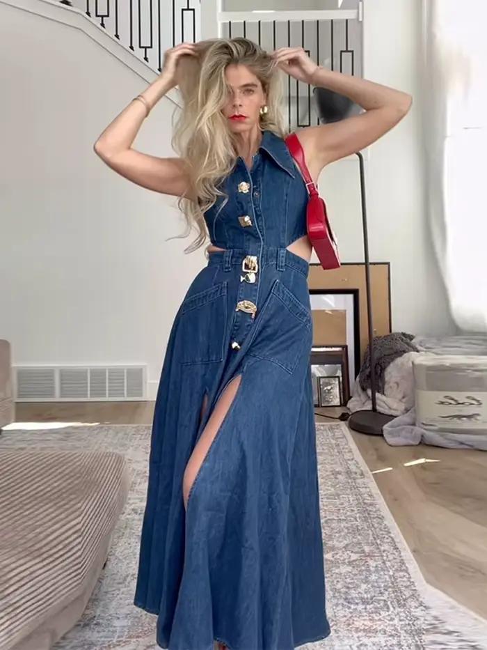 Robe en jean sans manches pour femmes style streetwear vintage pour toutes occasions été 2025