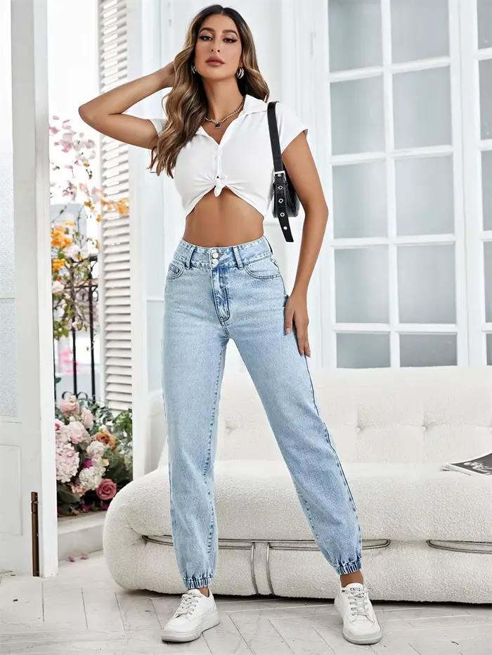 Jean Vintage Bleu Benuynffy Pantalon Crayon Décontracté Taille Haute Femme Occasions Printemps Été