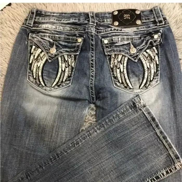 Jean Baggy BiggOrange pour femme, jeans amples avec broderie, style vintage, Harajuku gothique, Hip-Hop, jambes larges, denim de coton