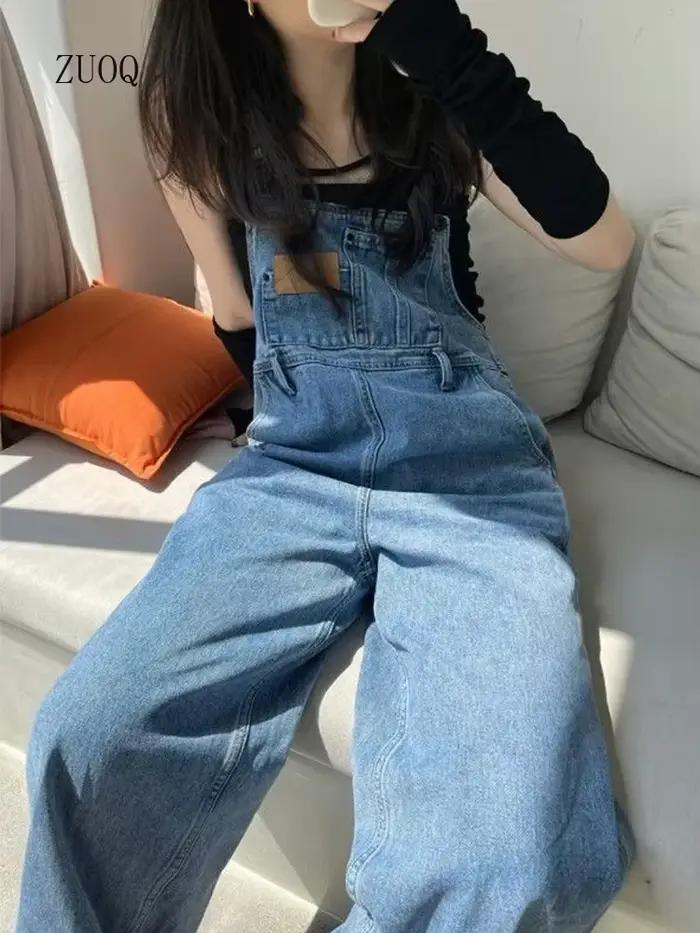 Nouveau Vintage combinaisons Jean femme taille haute Denim pantalon salopette Style coréen ample jambe large