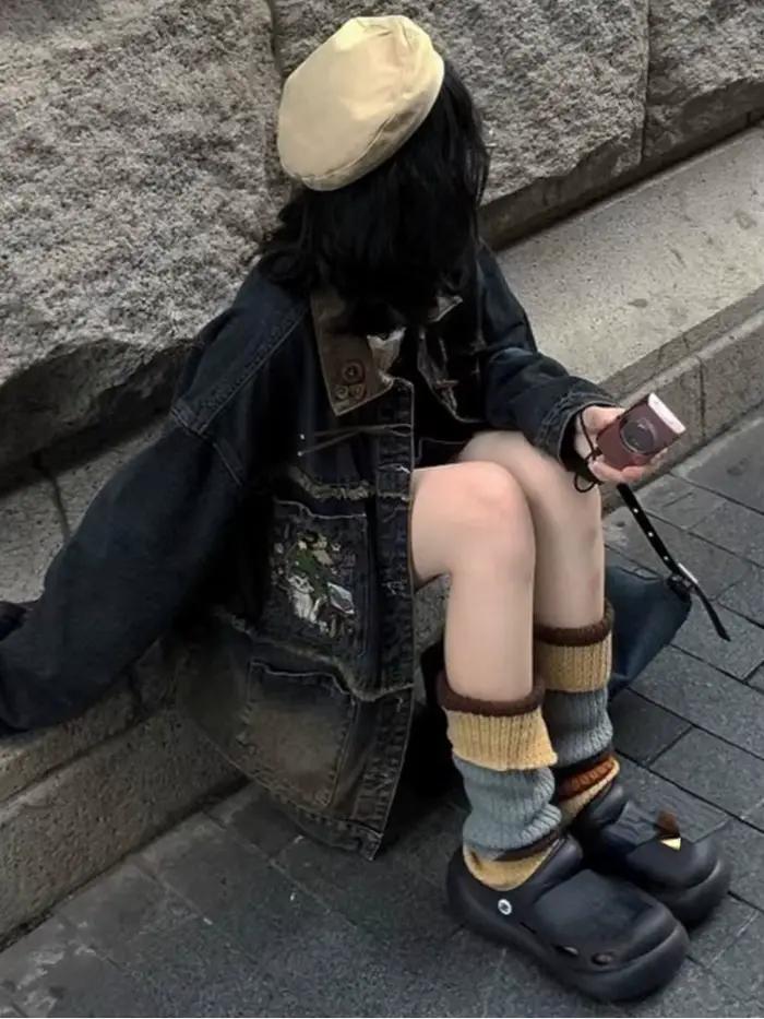Vestes en Jean Brodées de Dessin Animé pour Femme