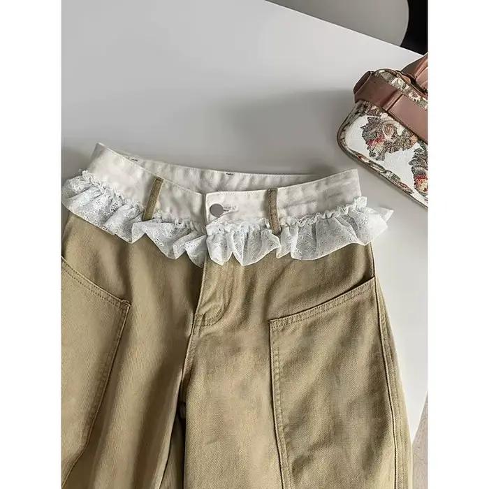Jean en dentelle brodée 2026 – Pantalon large pour femme, design été