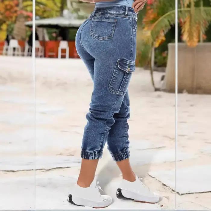 Femmes jean Streetwear poches épissé crayon pantalon coupe ajustée trous en détresse
