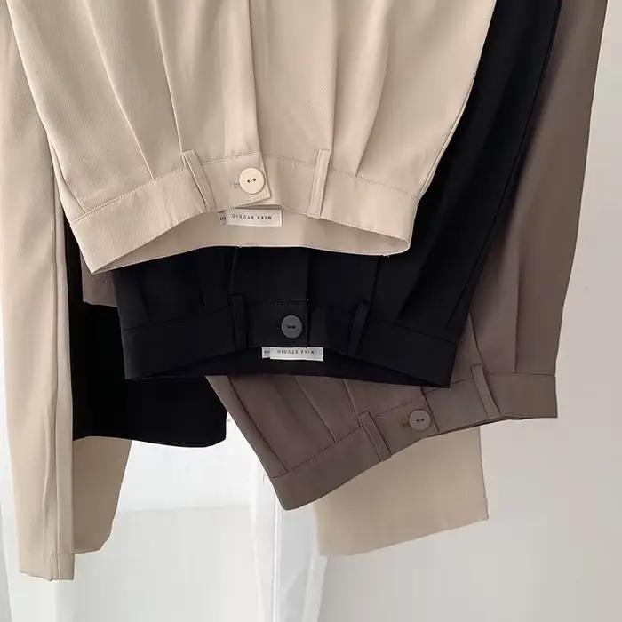 Pantalon droit taille haute pour femme mode coréenne bouton décontracté polyester viscose bureau occasions spéciales automne 2024