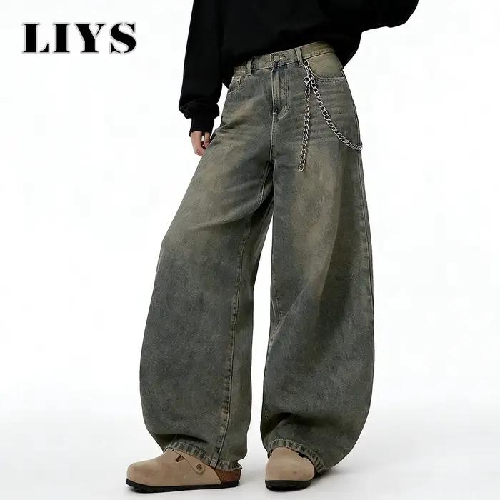 LIYS Jeans Américains Rétro Baggy à Jambes Larges pour Hommes