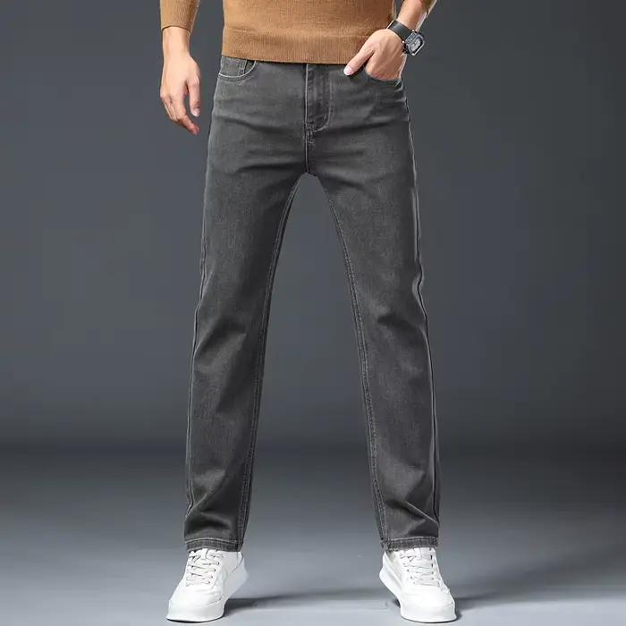 Jean gris pour homme – Nouvelle collection printemps-automne – Pantalon décontracté élastique coupe droite classique – Style vintage délavé pour le travail et les affaires
