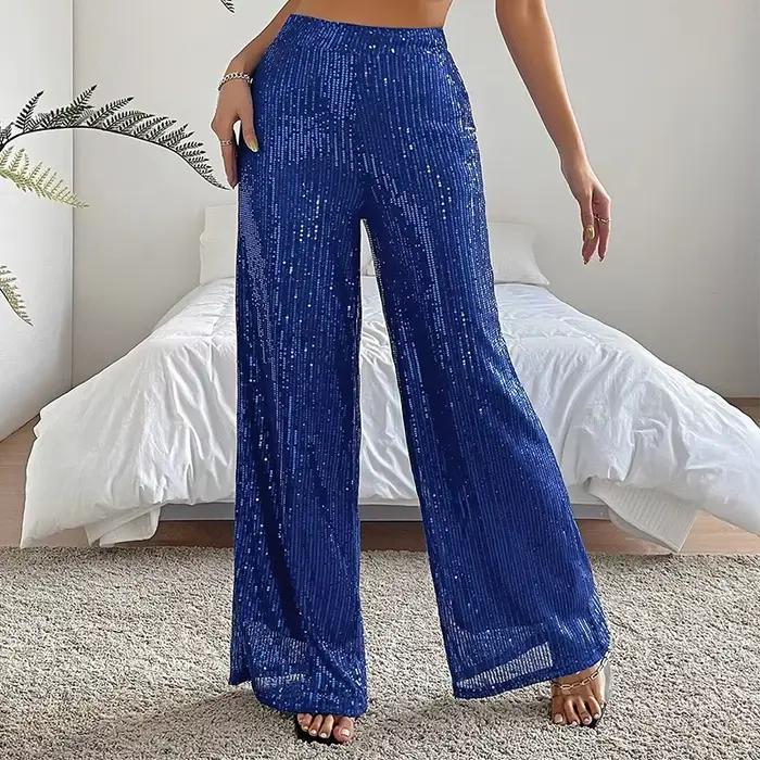 Pantalon droit à jambes larges à paillettes pour femmes