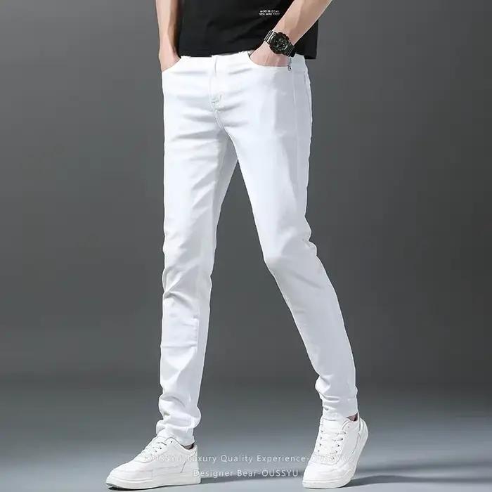 Vêtements de Marque Printemps-Été 2026 – Jean Homme 98% Coton Blanc Coupe Slim Droite Tendance Business Coréen –