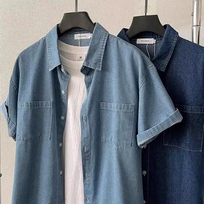 Chemise décontractée vintage en denim ample à manches courtes pour femmes printemps été nouveau style polyvalent col