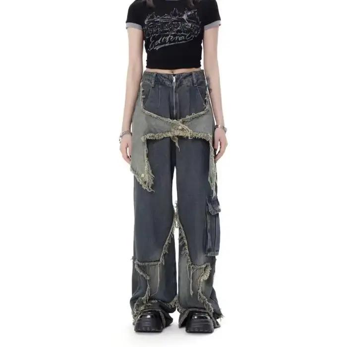 Gidyq-Jean vintage déchiré taille haute pour femme