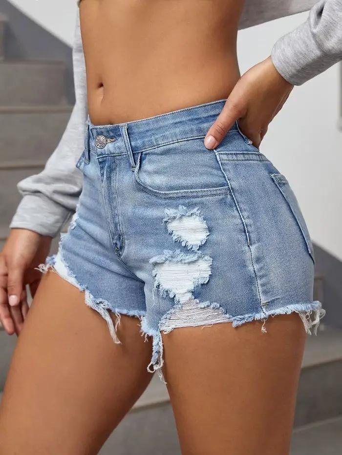 Short en Denim vieilli à la mode pour femmes