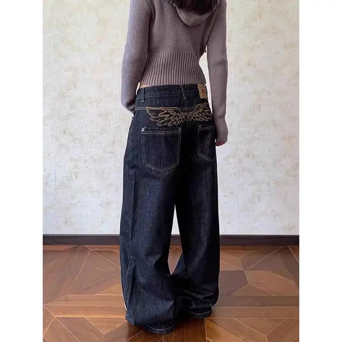 Jeans en denim brodés taille basse style Y2K années 2000