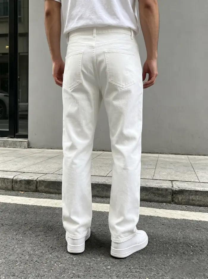 Jean en denim blanc déchiré coupe droite ample pour homme