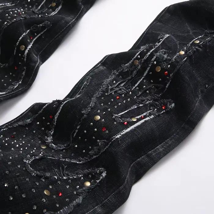 Jean en denim extensible pour homme avec rivets en cristal