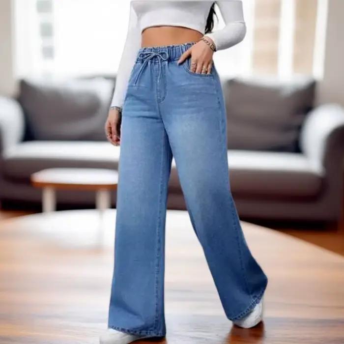 Jean décontracté ample en denim délavé pour femme