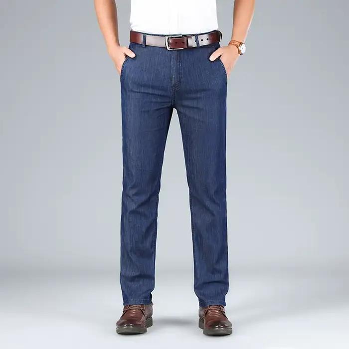 Jean droit gris clair pour homme décontracté et élégant, léger et extensible, pour printemps et été, occasions professionnelles et détente
