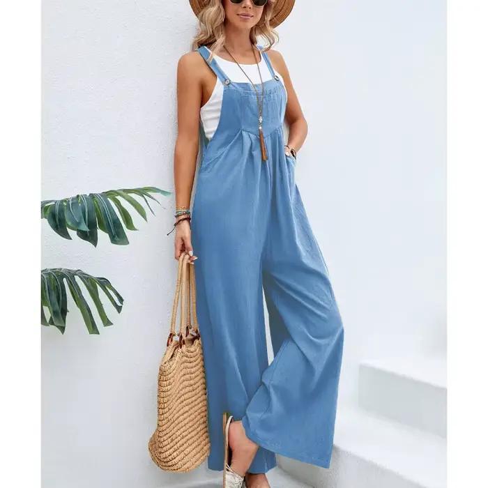 Pantalon long décontracté à bretelles pour femme senior printemps été lâche ample ajustement coton bretelles styles européens américains libertés de mouvements occasions spéciales balades parcs marchés locaux